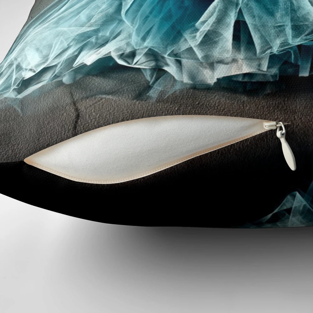Dramatic ballet tutu on an old weathered wall, printed on a plush pillow for a refined, artistic home decor accent.
