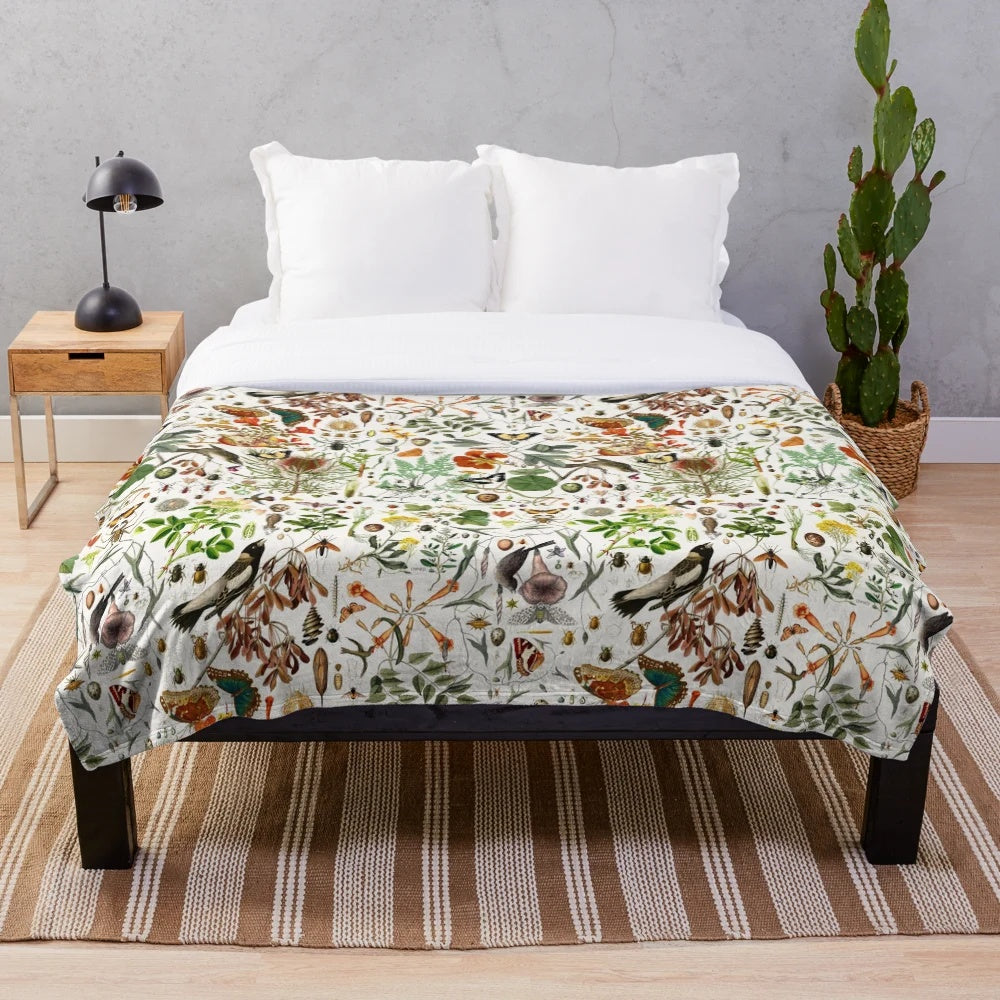 Biology 101 Plush Blanket with detailed nature and flora and fauna patterns