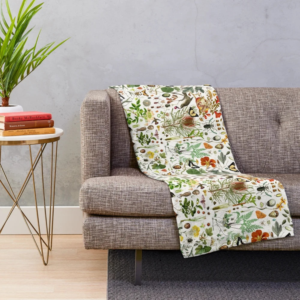 Biology 101 Plush Blanket with detailed nature and flora and fauna patterns