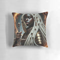 Black Warrior of Fire Pillow with Celestial Imagery and Angelic Elements