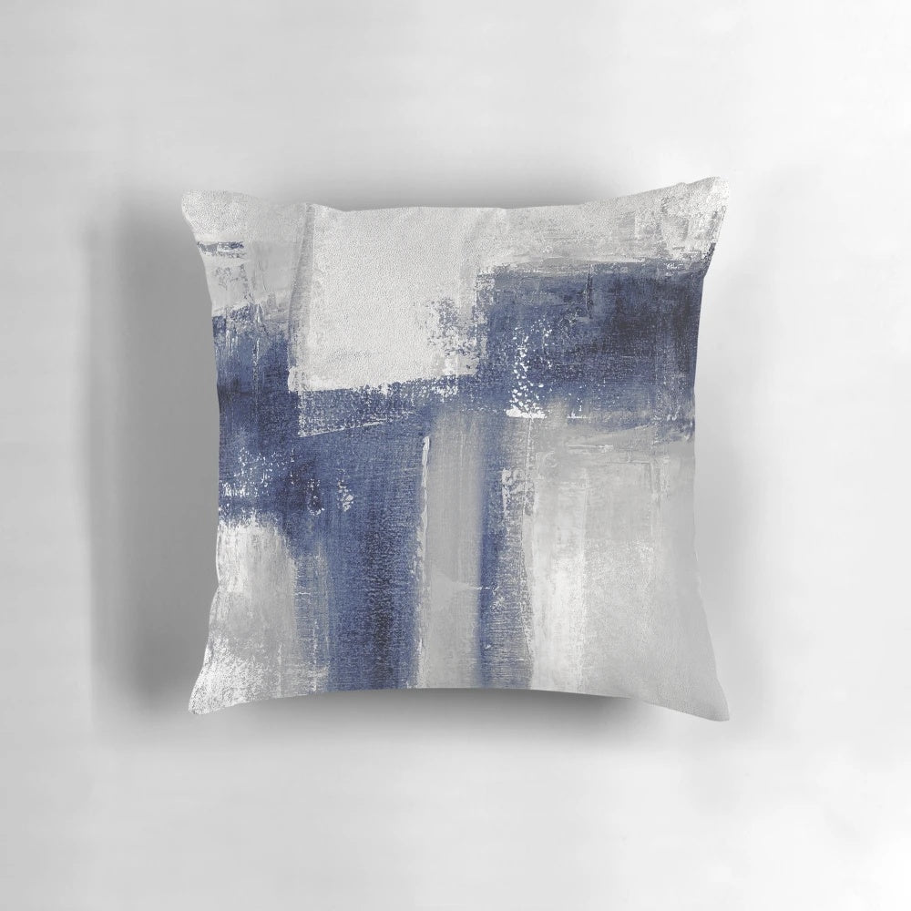 Soft, modern blue abstract art pillow for the bedroom