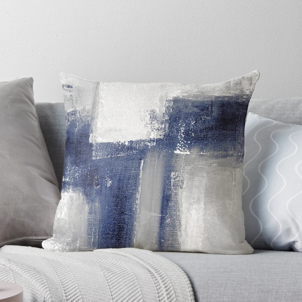 Soft, modern blue abstract art pillow for the bedroom