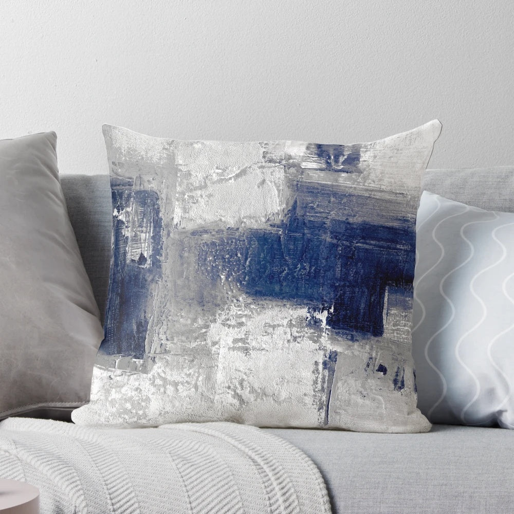 Soft and stylish blue and gray abstract art pillow
