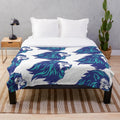 Blue lion plush blanket with powerful animal design
