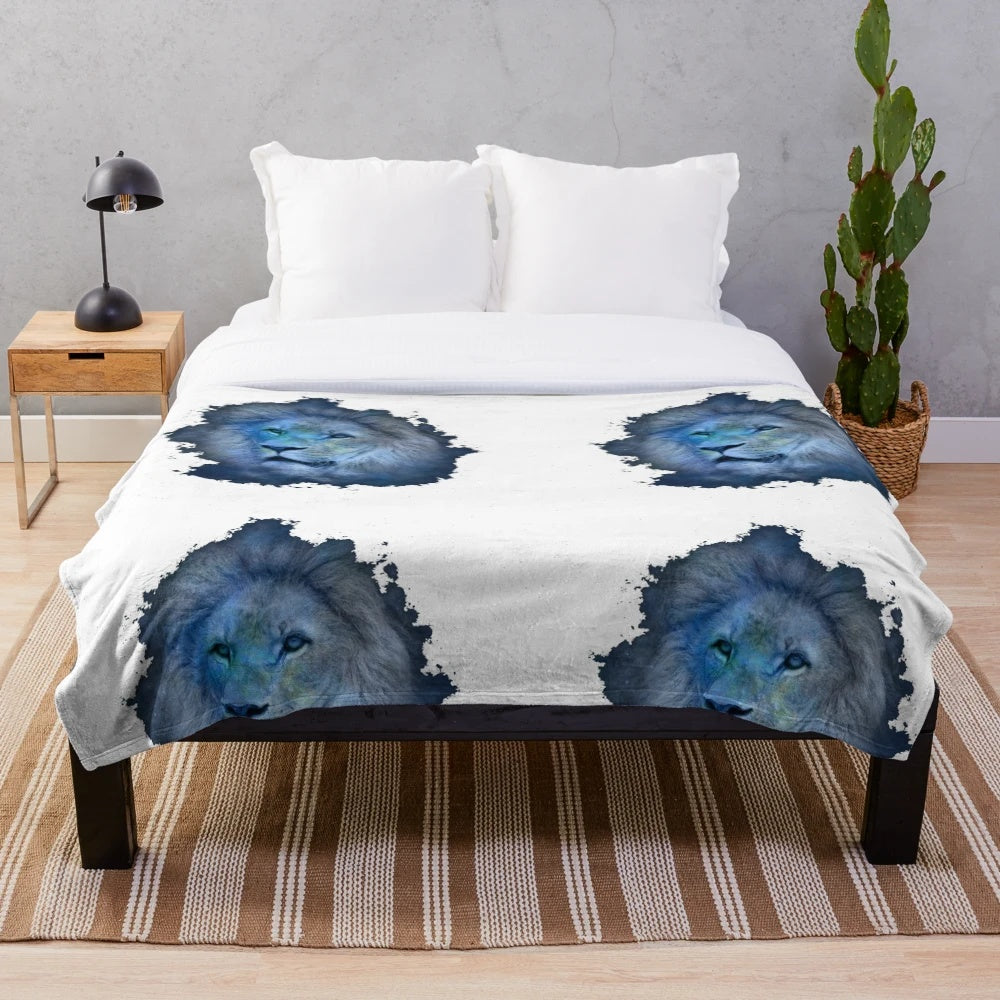 Soft and plush blue lion blanket