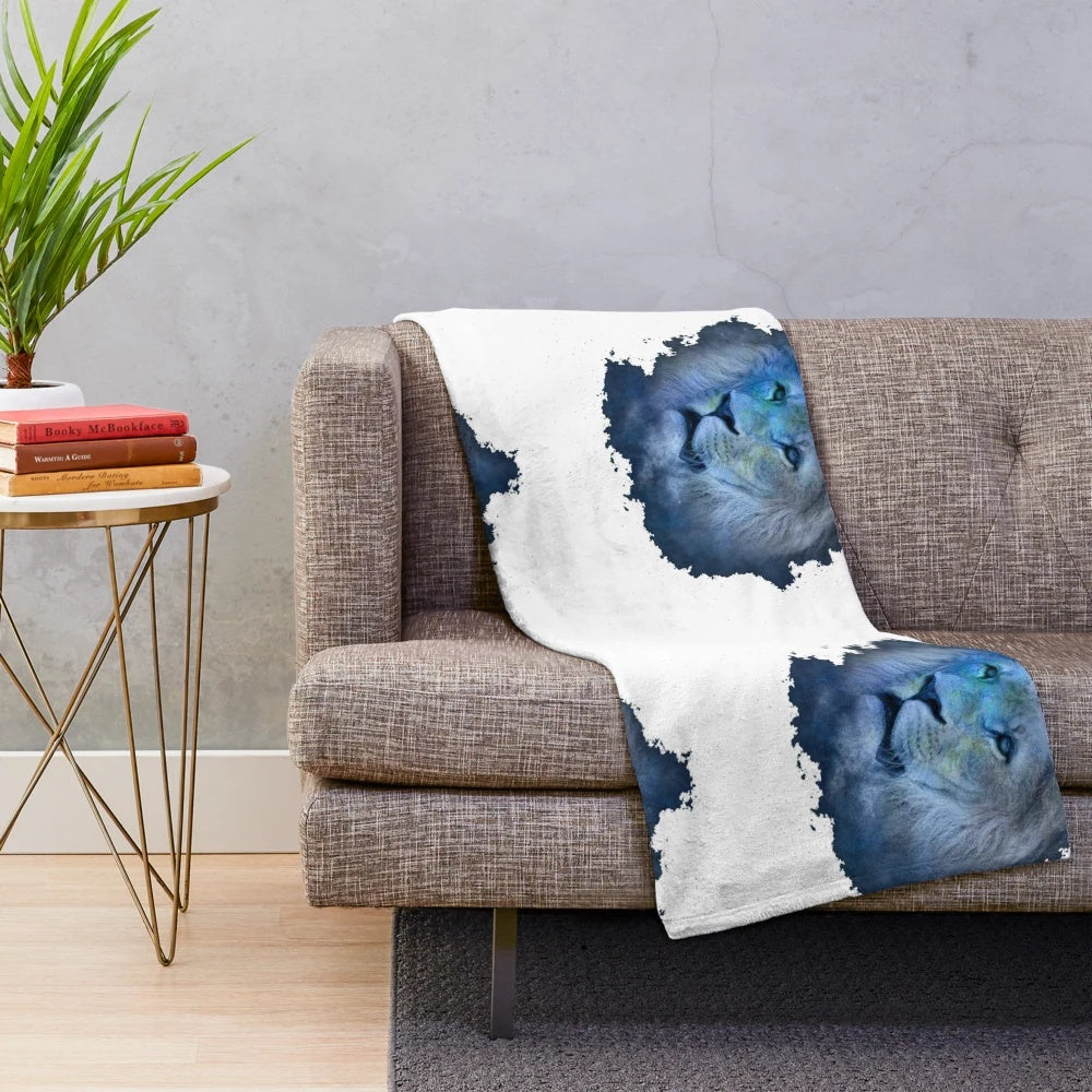 Soft and plush blue lion blanket