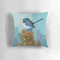 Blue wren perched on a bush, showcasing the bird's stunning plumage in a nature-inspired design.