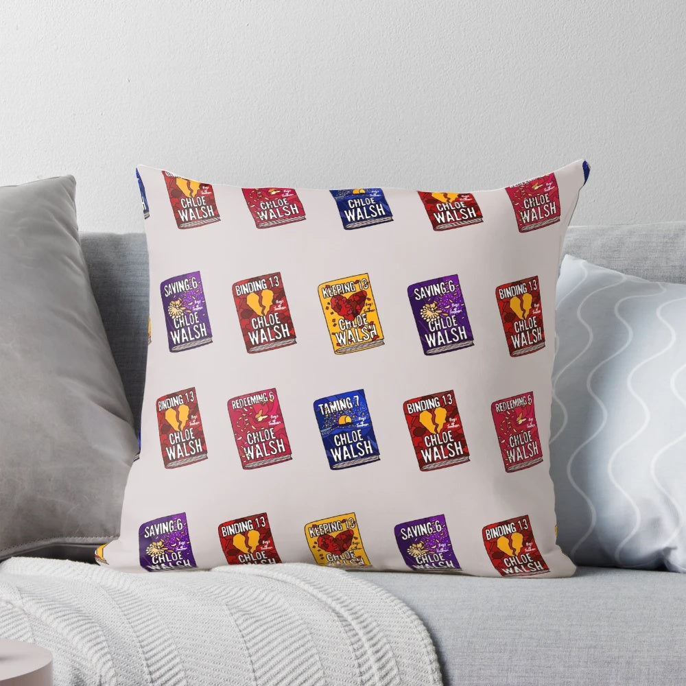 Pillow featuring the book covers of the Boys of Tommen fantasy series by author Chloe Walsh