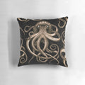 A decorative bronze-colored pillow featuring a detailed kraken or octopus design, perfect for adding a touch of marine life to your home.