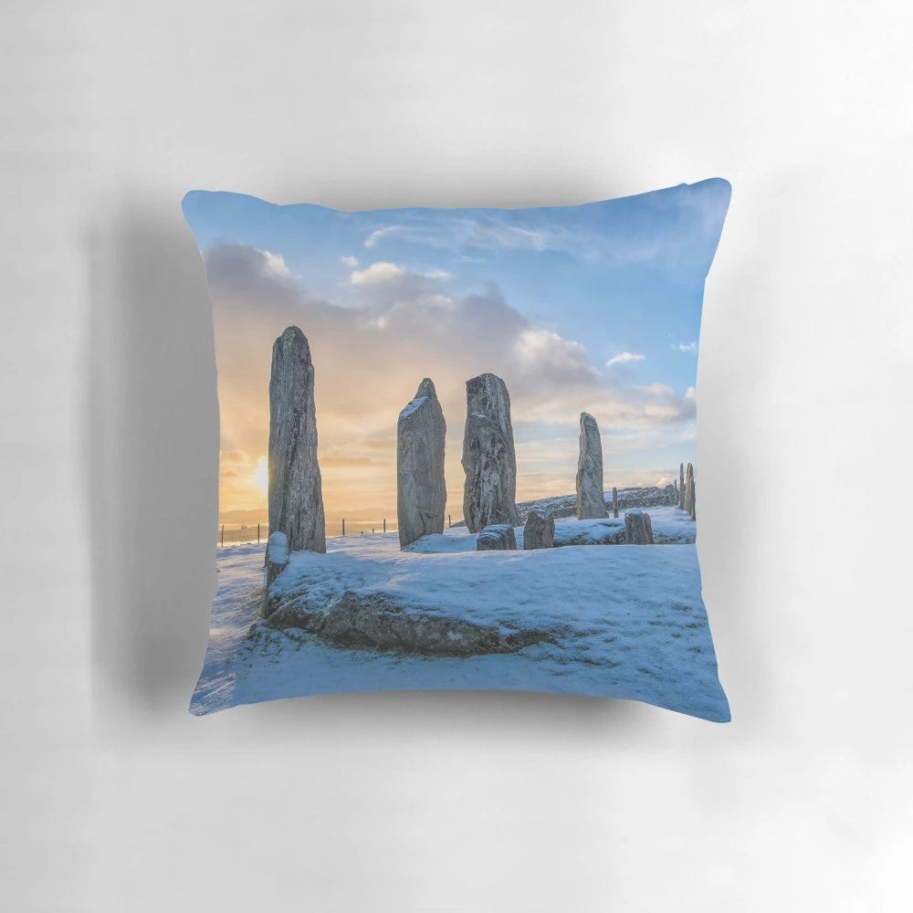 Pillow featuring a stunning sunrise over the ancient Callanish Standing Stones in the Outer Hebrides, Scotland