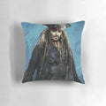 Decorative pillow featuring the iconic character Captain Jack Sparrow from the Pirates of the Caribbean franchise.