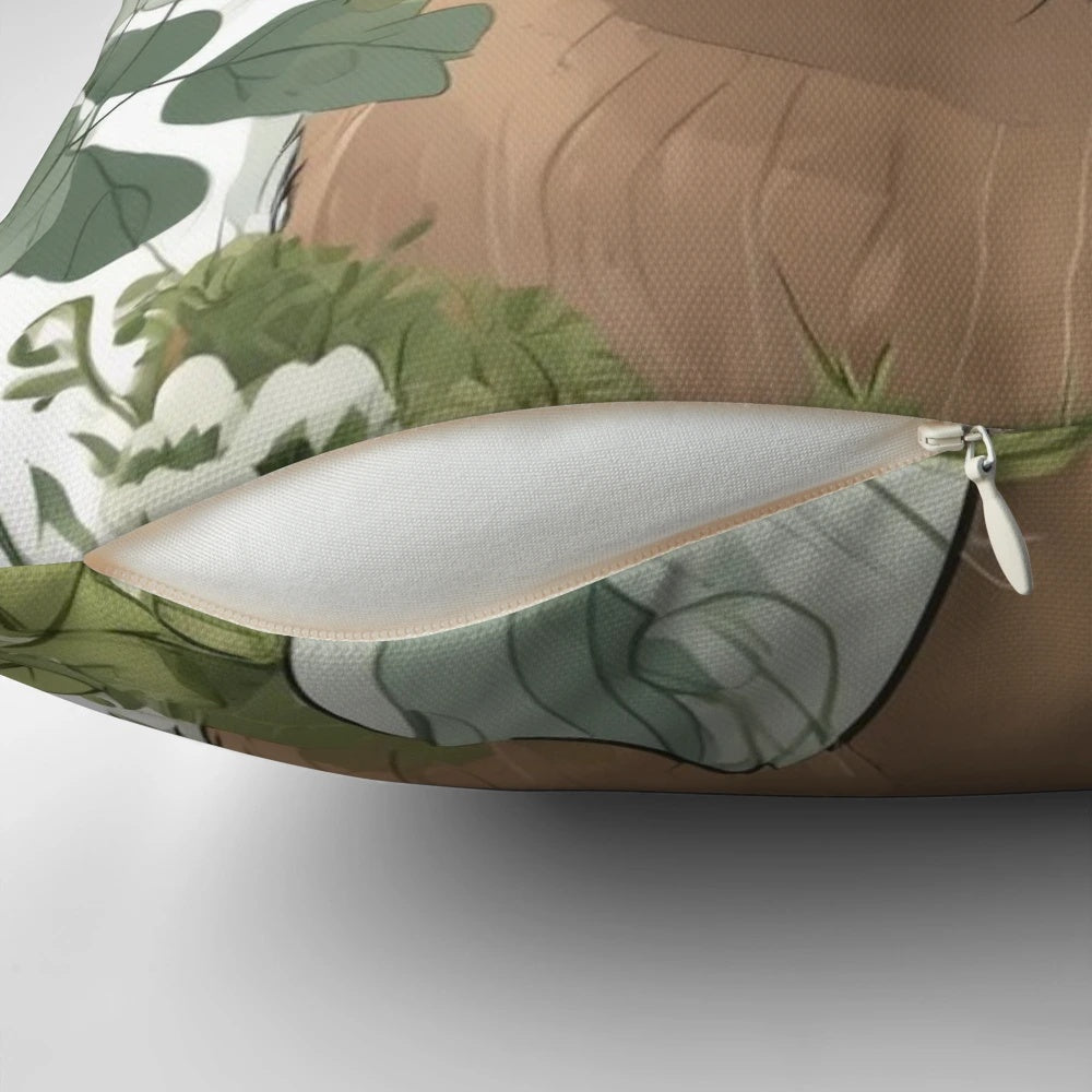Soft, plush capybara-themed throw pillow with nature-inspired design