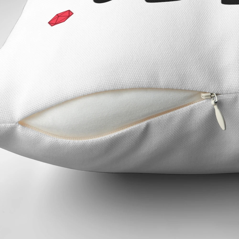 A cozy black pillow featuring a curious cat design, perfect for fantasy and gaming enthusiasts.