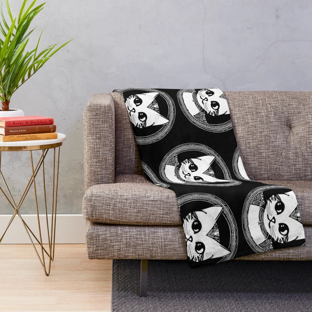 Cozy cat plush blanket with abstract legendary animal silhouette design