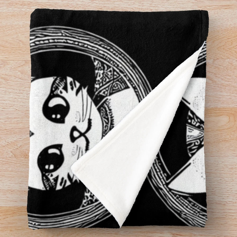 Cozy cat plush blanket with abstract legendary animal silhouette design
