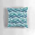 Vibrant cat waves pillow with a serene ocean landscape design