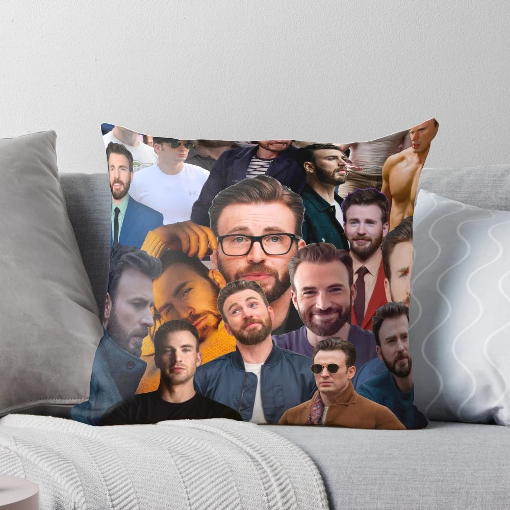 Stylish Chris Evans photo collage pillow