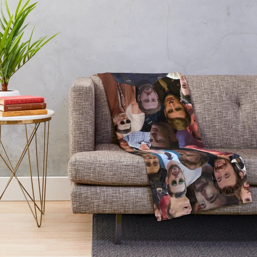 Soft and cozy plush blanket featuring a collage of Chris Evans photos