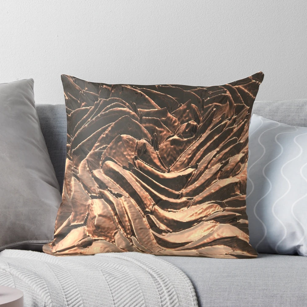 Close-up image of a captivating abstract copper art piece with a chaotic, metallic appearance