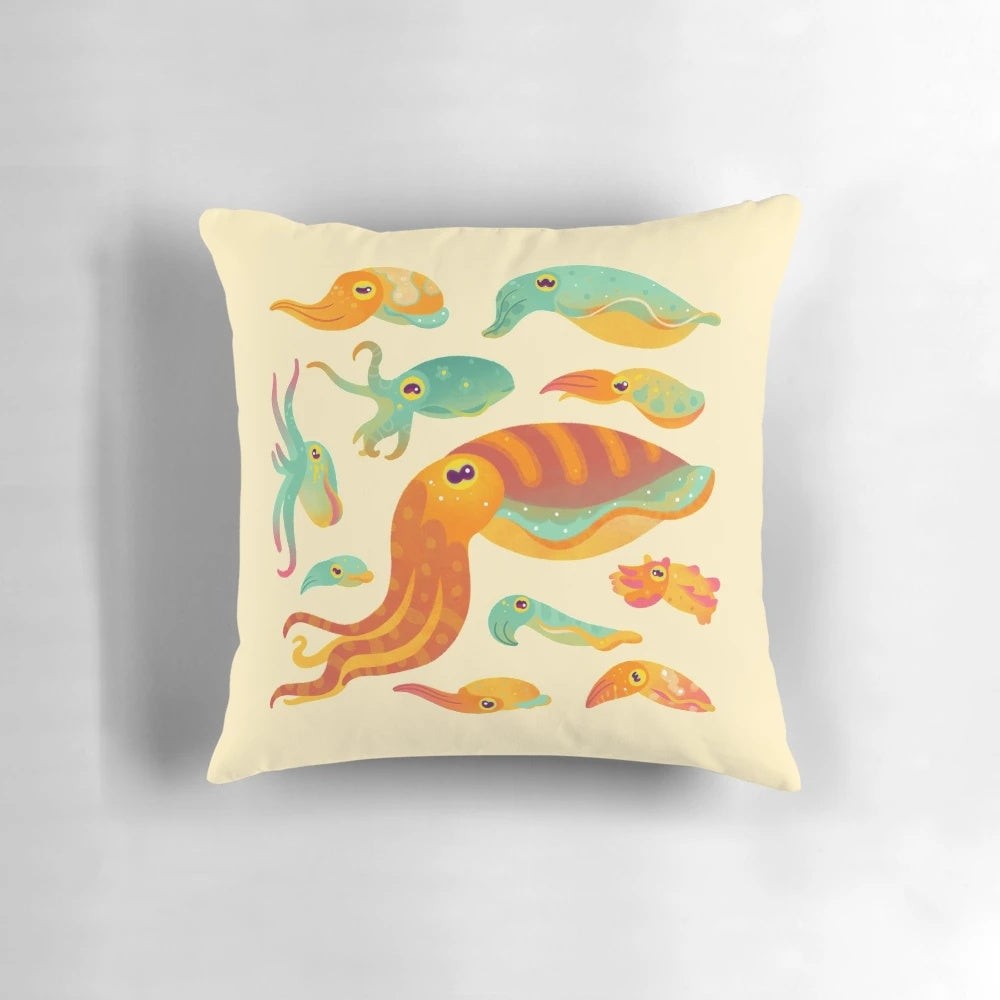 Plush cuttlefish pillow with vibrant tentacles and marine-inspired design