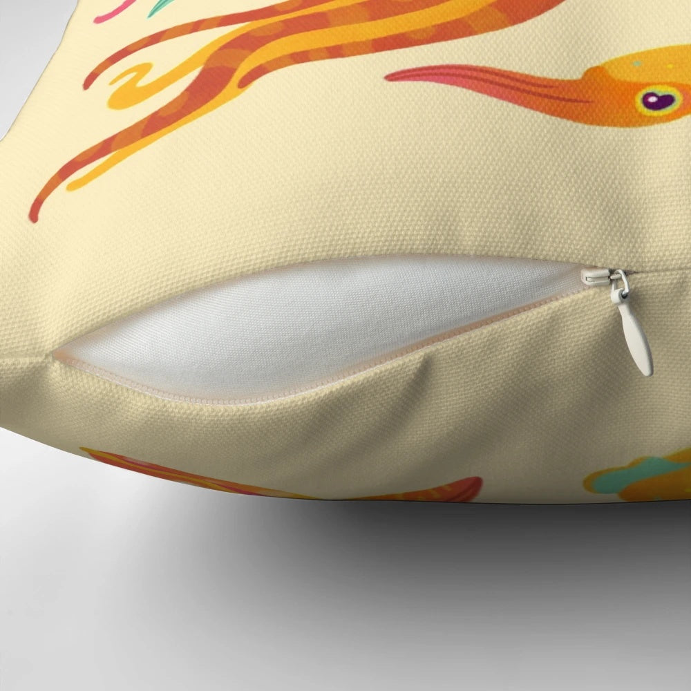 Plush cuttlefish pillow with vibrant tentacles and marine-inspired design