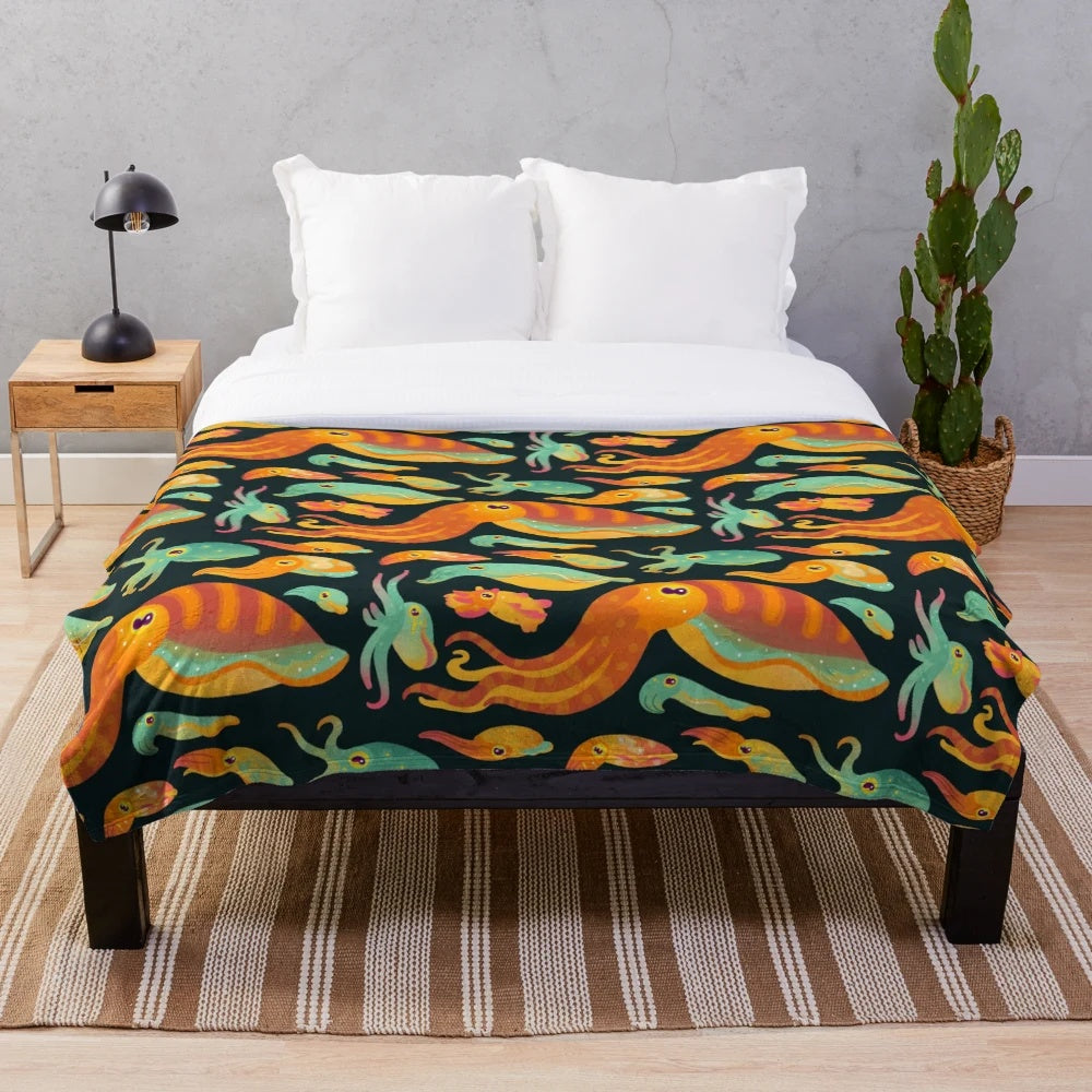 Cuttlefish plush blanket with vibrant ocean-themed design