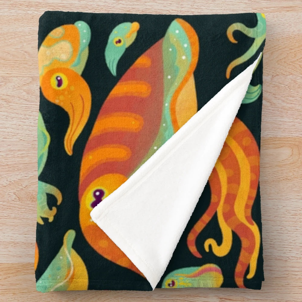 Cuttlefish plush blanket with vibrant ocean-themed design