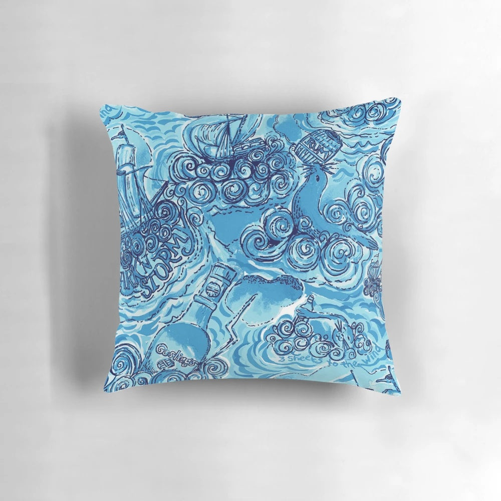 Dark stormy wave design pillow with ocean waves and a coastal aesthetic