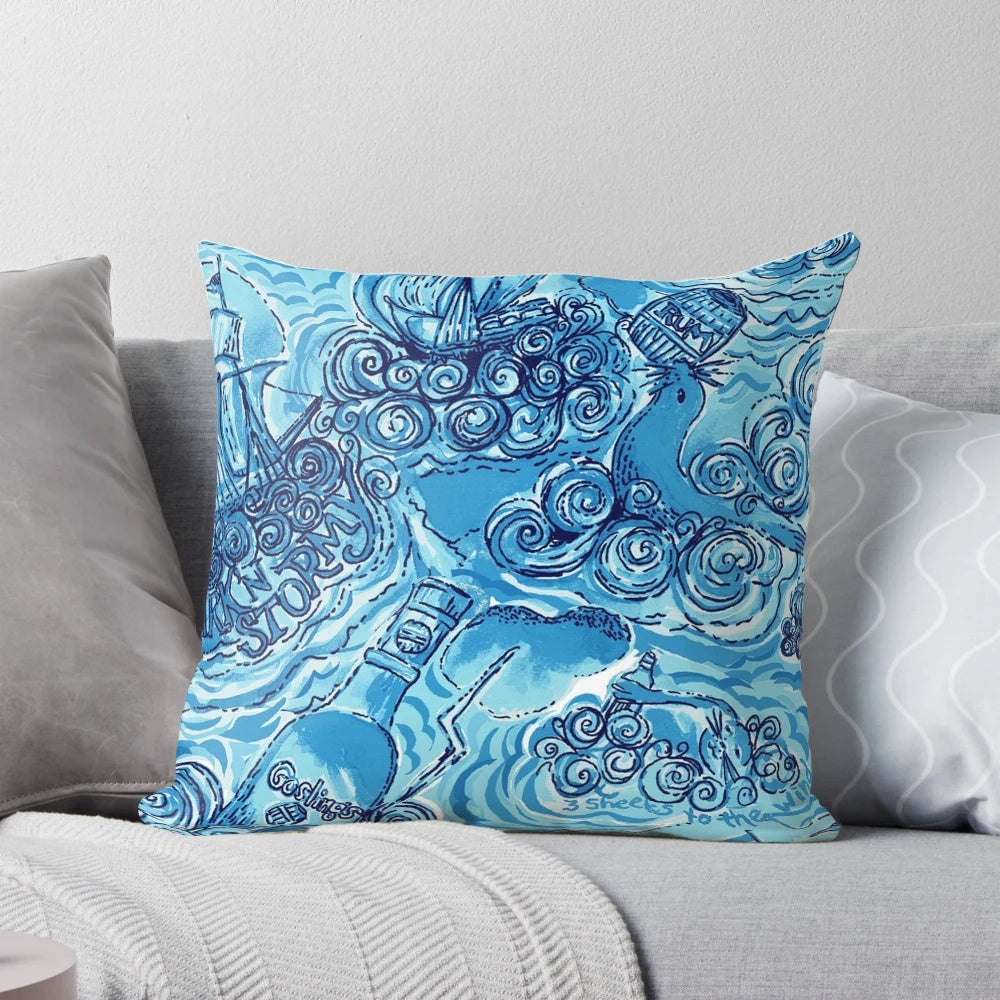 Dark stormy wave design pillow with ocean waves and a coastal aesthetic