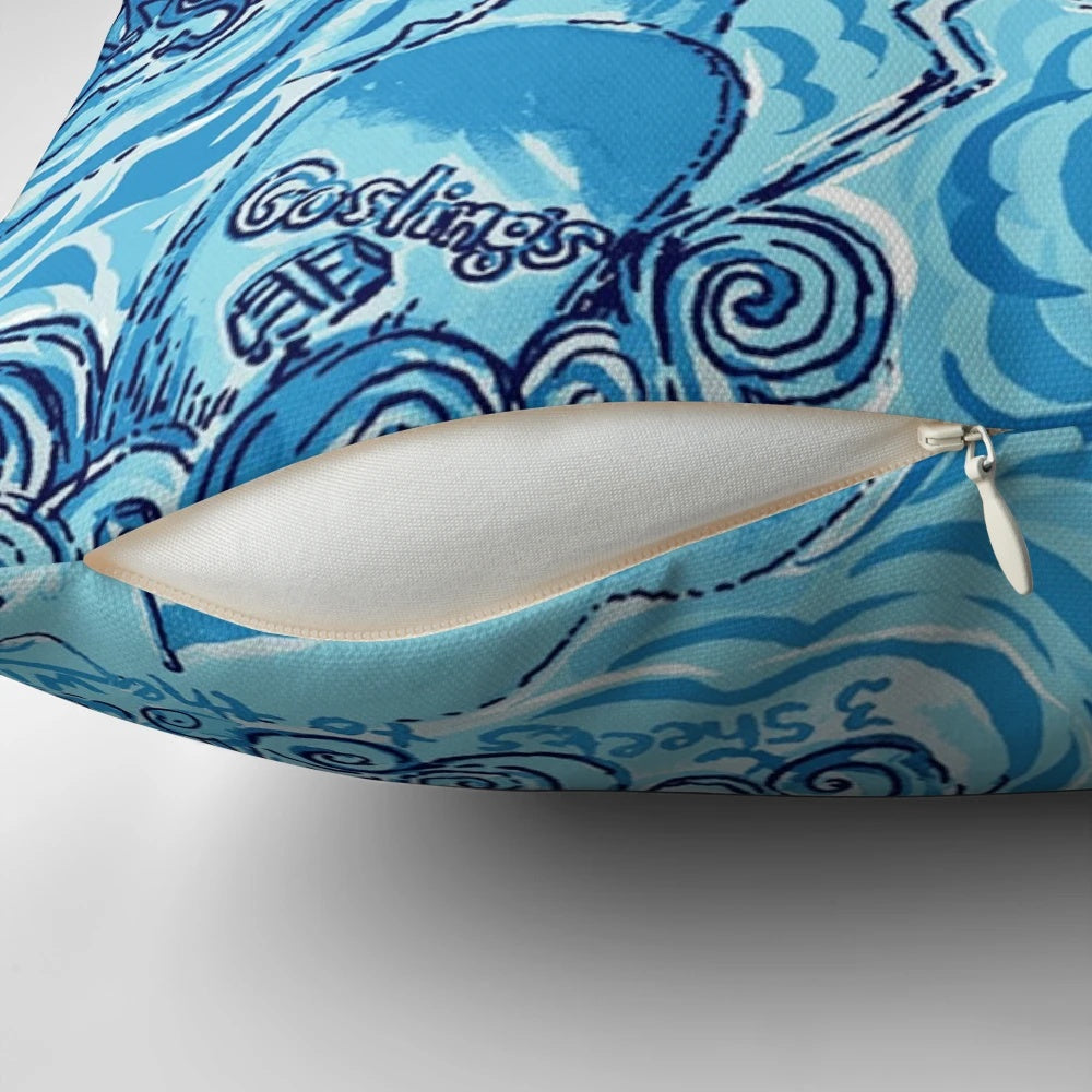 Dark stormy wave design pillow with ocean waves and a coastal aesthetic