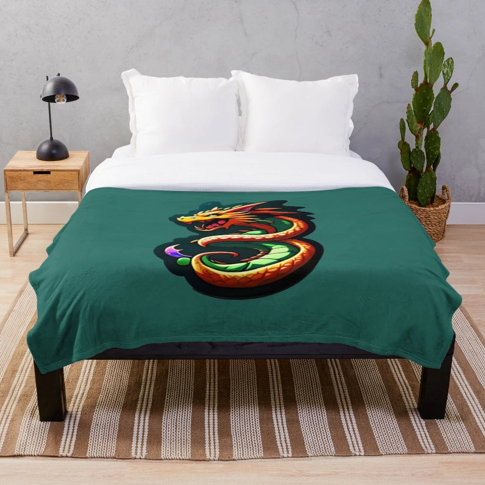 Plush blanket featuring a captivating anime-style illustration of a legendary dragon