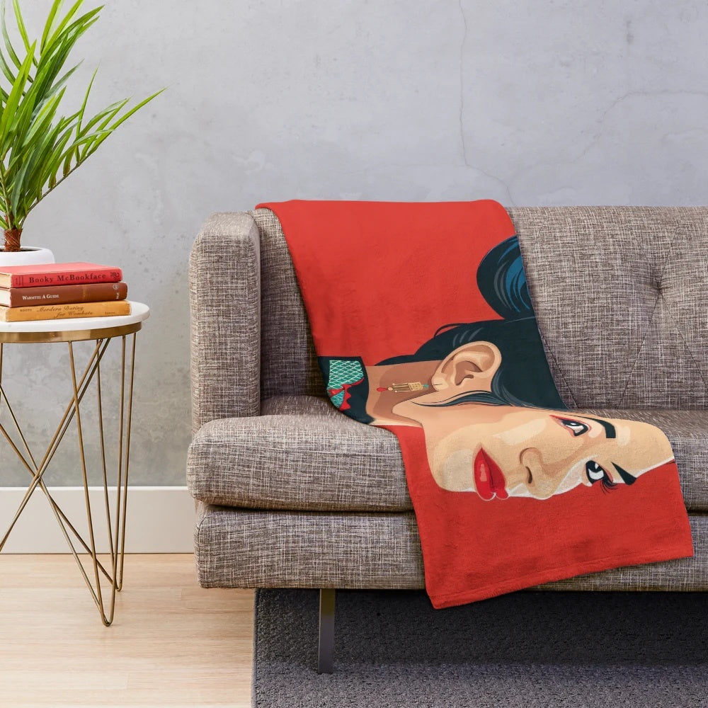 A stylized dragon-inspired plush blanket with a modern, fashion-forward design