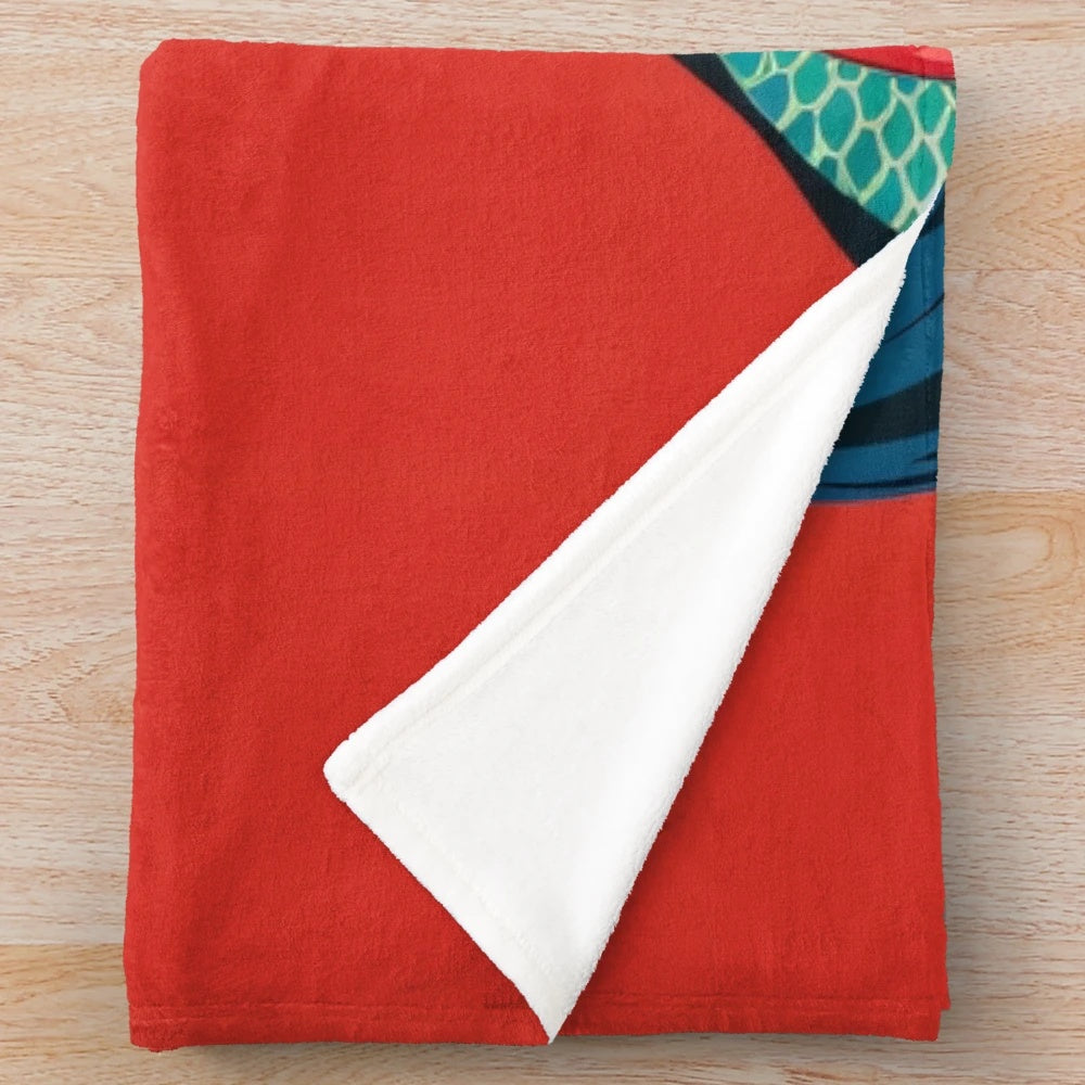 A stylized dragon-inspired plush blanket with a modern, fashion-forward design