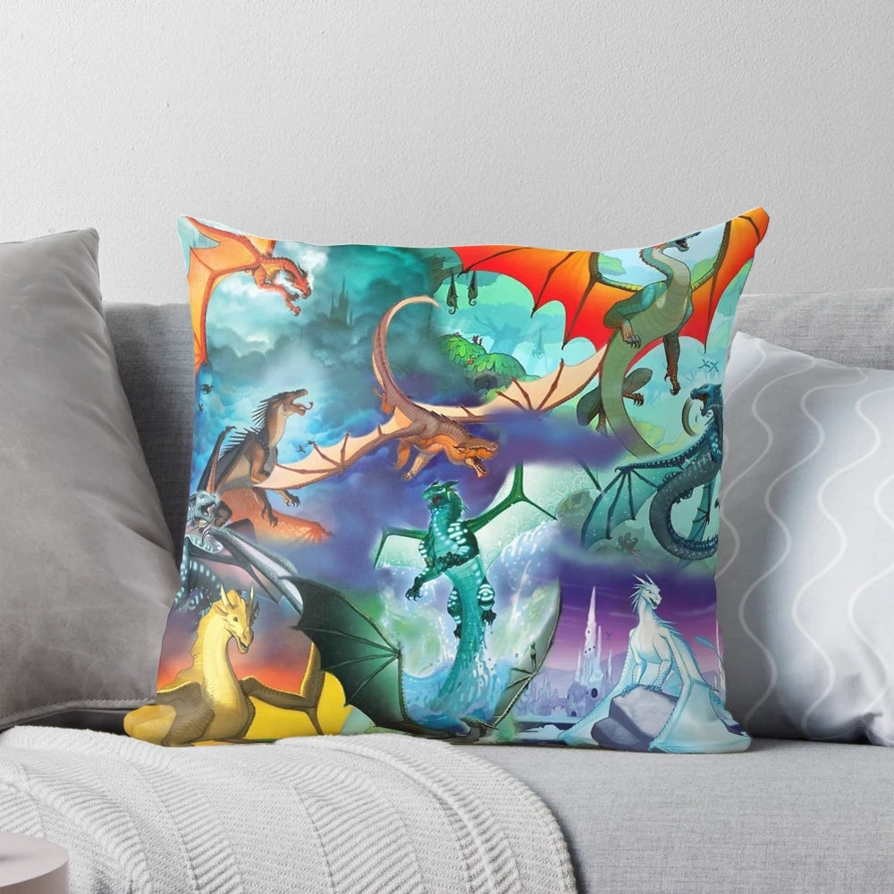 A colorful and whimsical dragon pattern pillow, perfect for fans of the Wings of Fire book series.