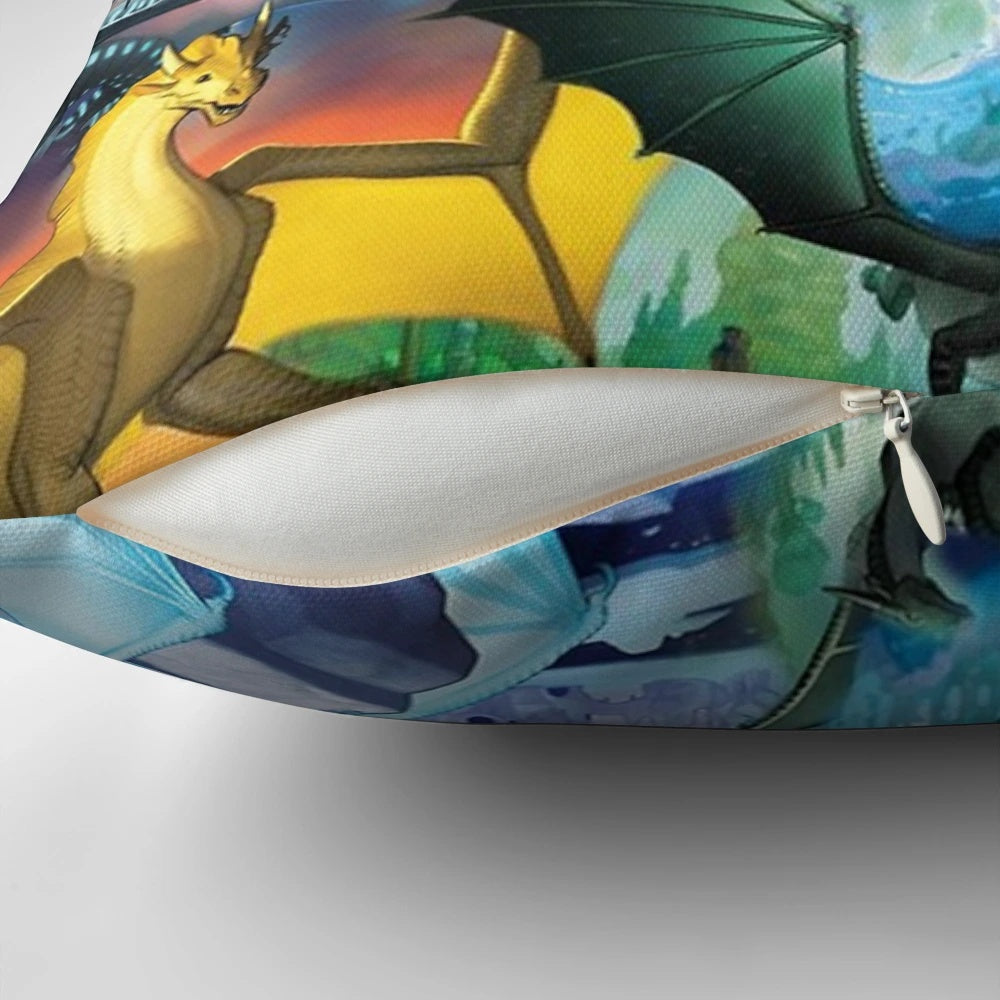 A colorful and whimsical dragon pattern pillow, perfect for fans of the Wings of Fire book series.