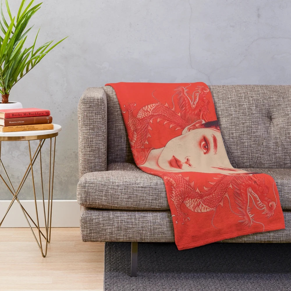 Stylized dragon portrait on a plush blanket design