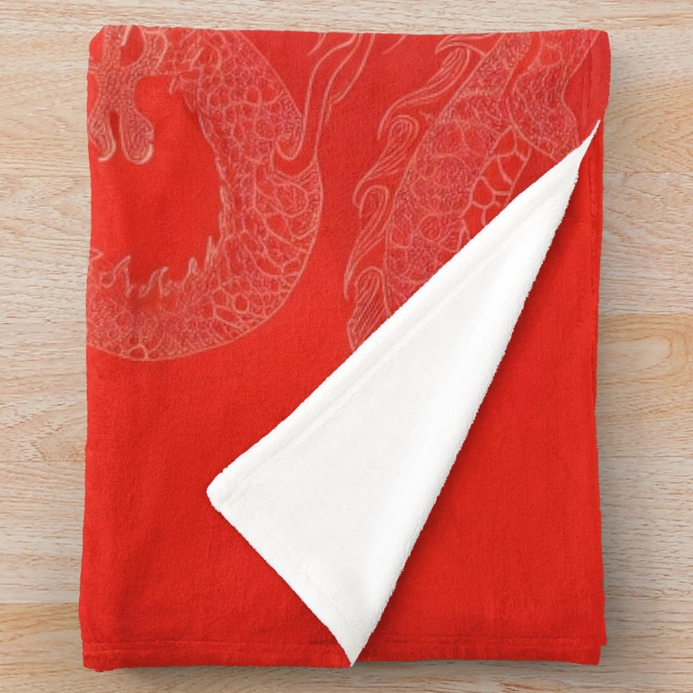Stylized woman portrait design plush blanket with dragon motif