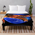Dragon-themed plush blanket with abstract, colorful patterns