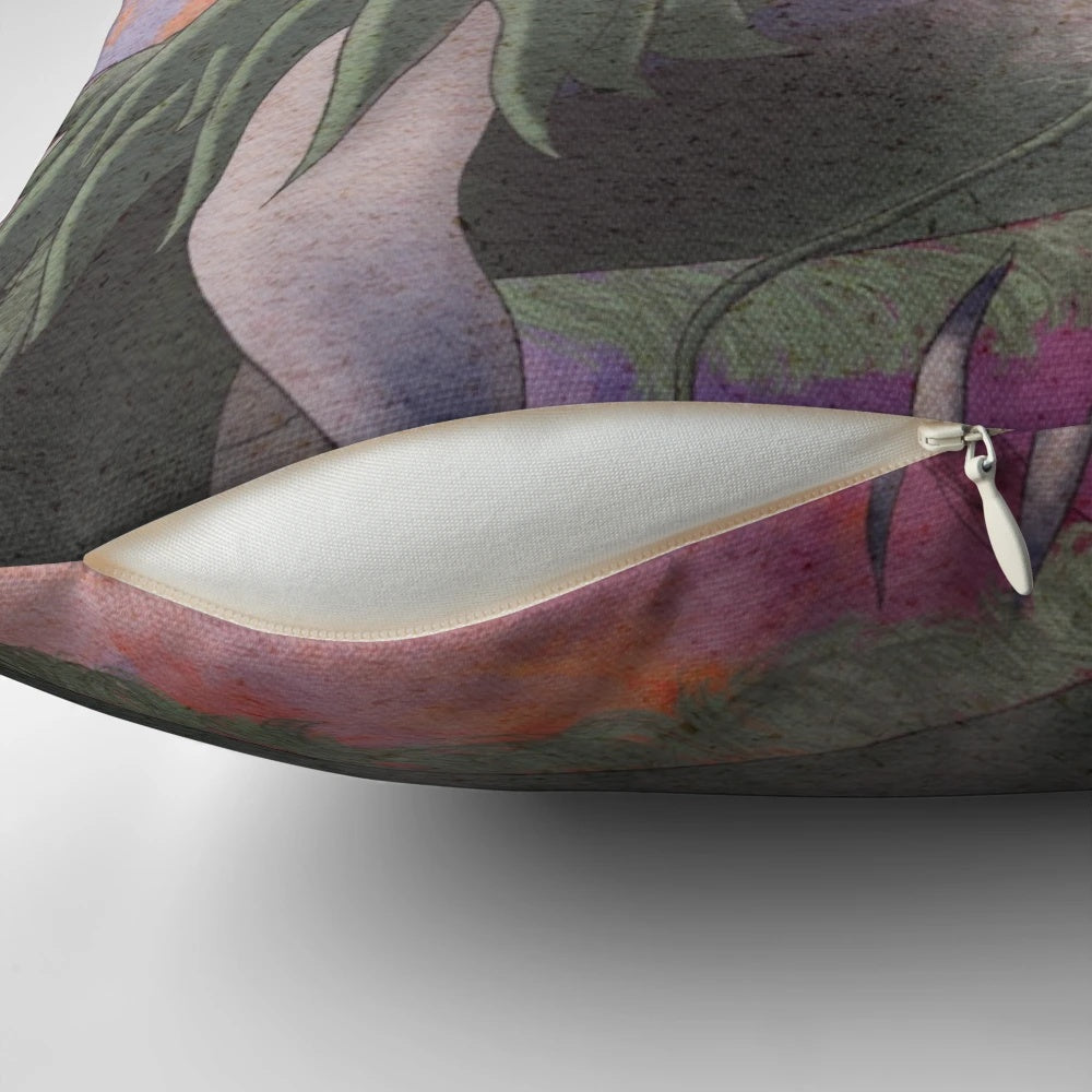 Vibrant dragon and phoenix fight depicted on a plush, decorative pillow