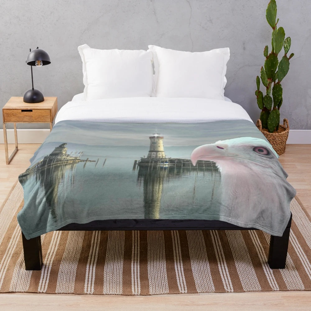 Eagle-themed plush blanket with nature-inspired abstract patterns