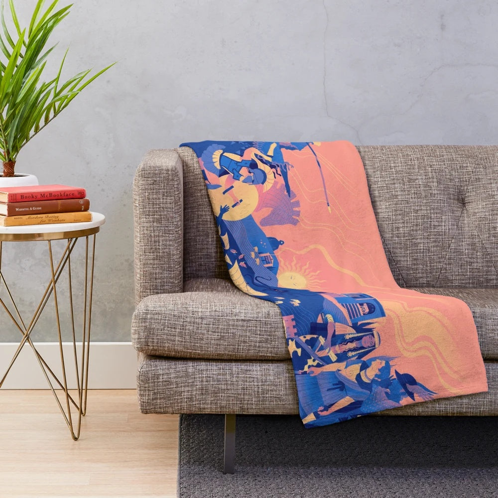 Epic Trilogy Landscape Plush Blanket with Greek Mythology Motifs