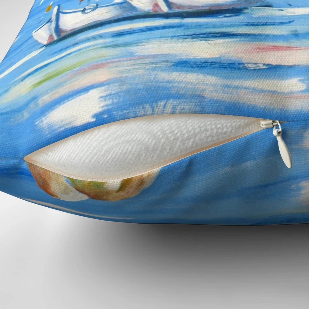 Decorative pillow featuring a vibrant image of traditional felucca boats sailing on the Nile River in Egypt