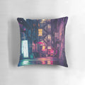 Film noir-inspired Tokyo pillow featuring a moody, neon-lit cityscape