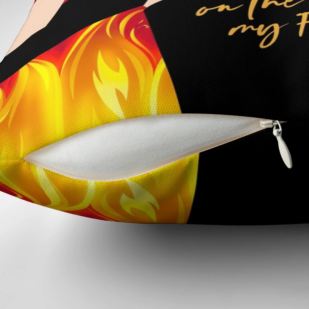 Flames Pillow featuring an abstract, surreal face art design by Alejandro Mogolloart.