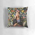 Colorful Frida Kahlo inspired floral throw pillow with Mexican artistic design