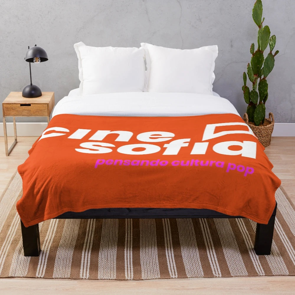Captivating geometric plush blanket featuring a cinema and philosophy-inspired design