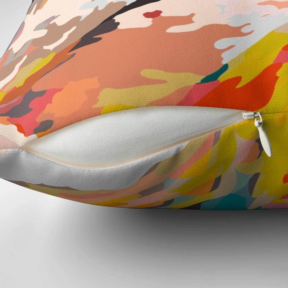 Vibrant and abstract glass mountains landscape printed on a decorative pillow