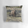 Plush, high-quality pillow featuring a stunning image of a grizzly bear cub in a natural setting.