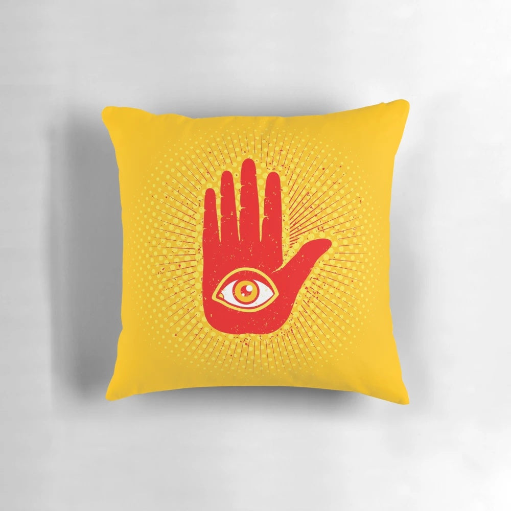 Artistic hand and eye pillow with abstract, alchemy-inspired design