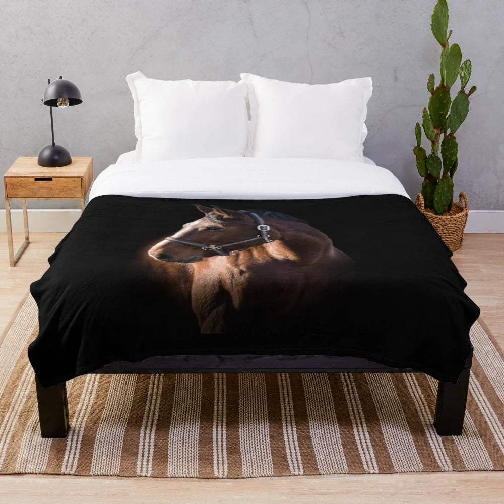 Plush blanket featuring a beautiful horse portrait in watercolor style